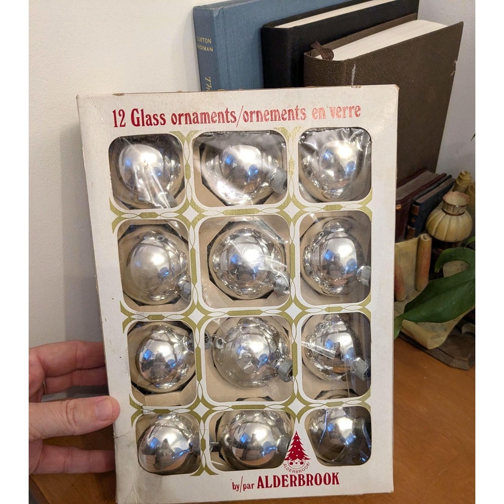 Vintage Silver Glass Ornaments Set of 12, Mercury Glass Christmas Balls